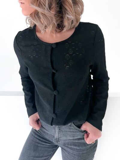 Blouse / kanten shirt - Zwart