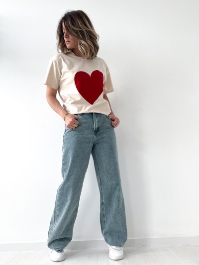 T-shirt Coeur velours -...