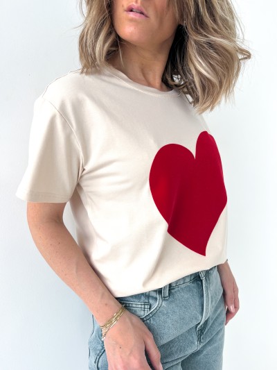 T-Shirt Coeur velour -...