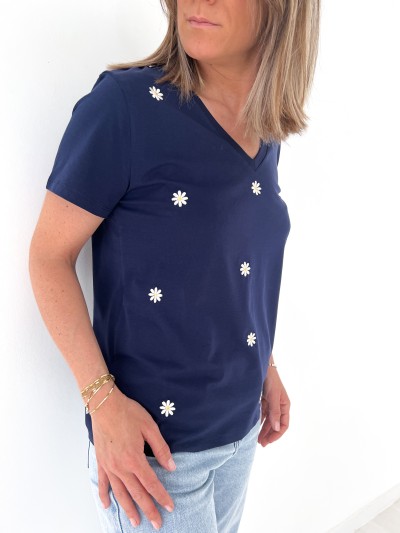 T-Shirt Margerite - Marineblau