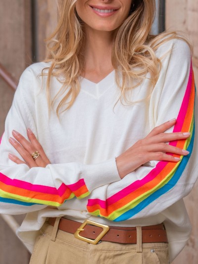 Pull Rainbow Vibes - Blanc...