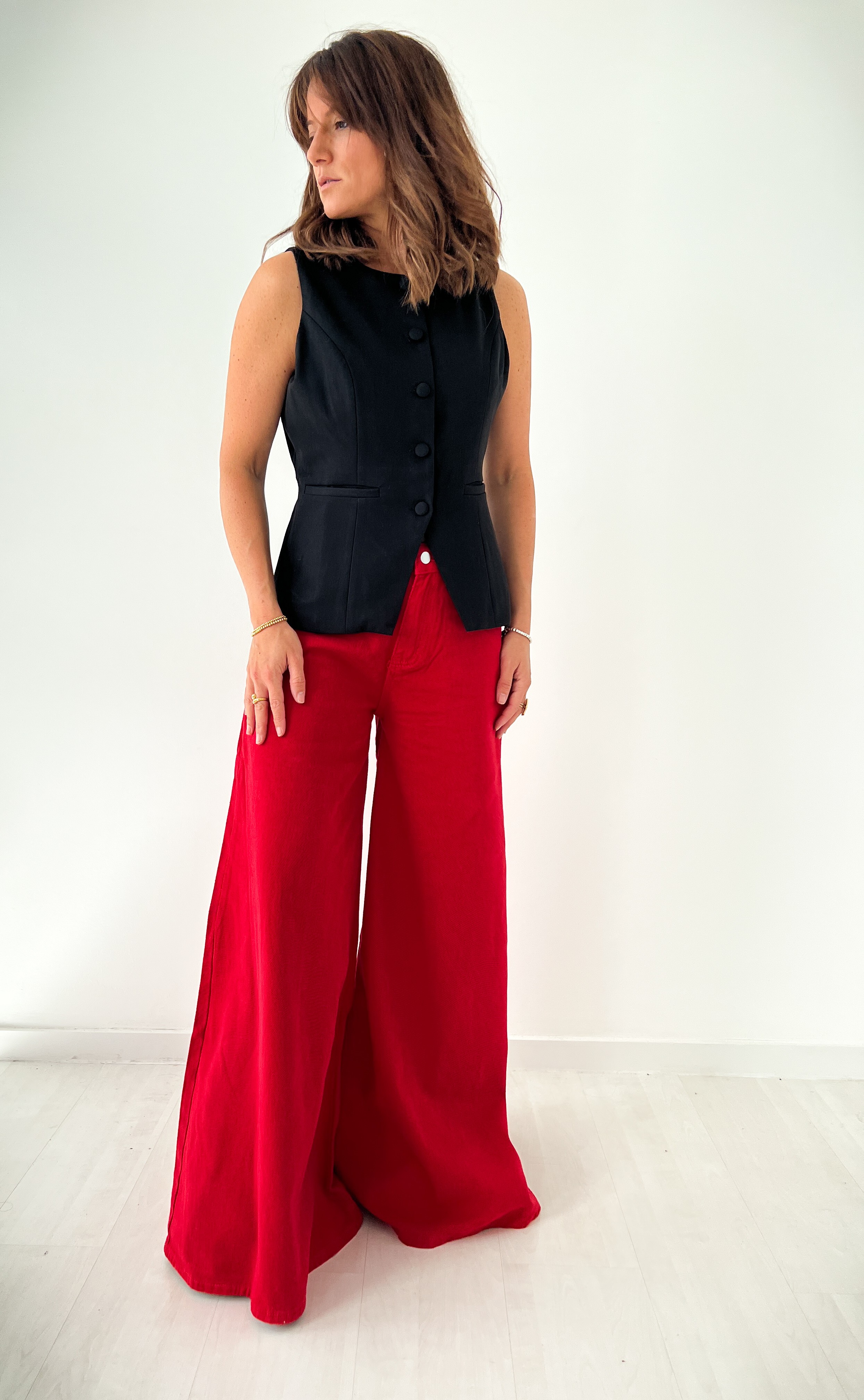 Pantalon Large rouge en Lin