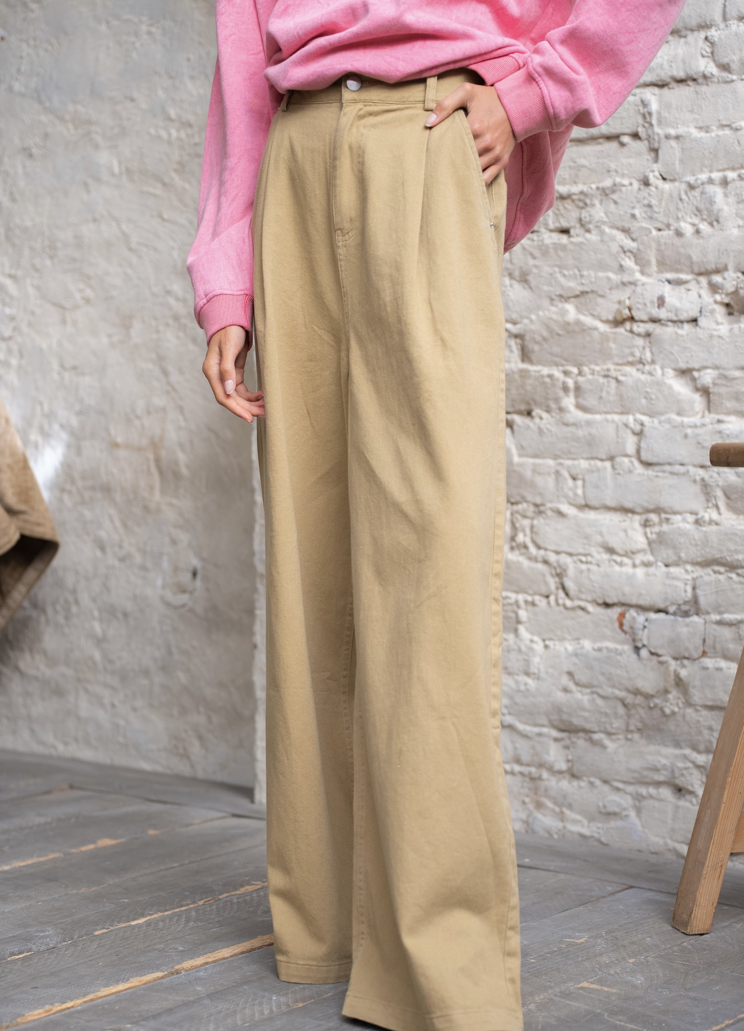 Pantalon Large en coton beige