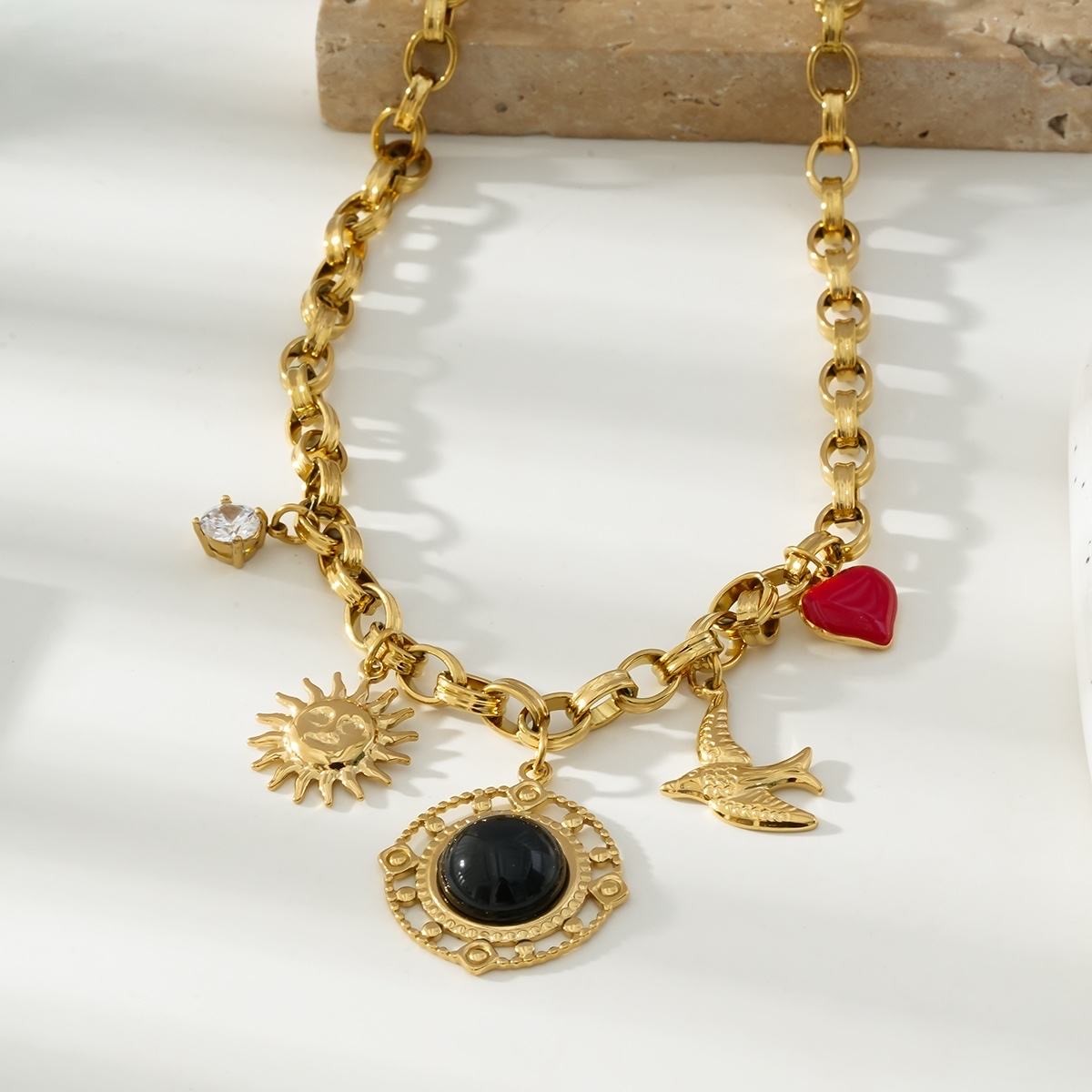 Collier en Acier breloque Pendentif noir