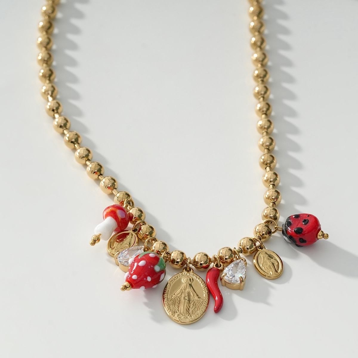 Collier en Acier Breloque Rouge