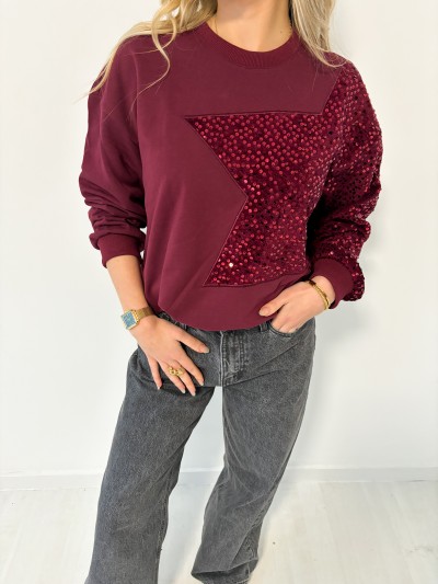 Pull étoile sequin - Bordeaux 