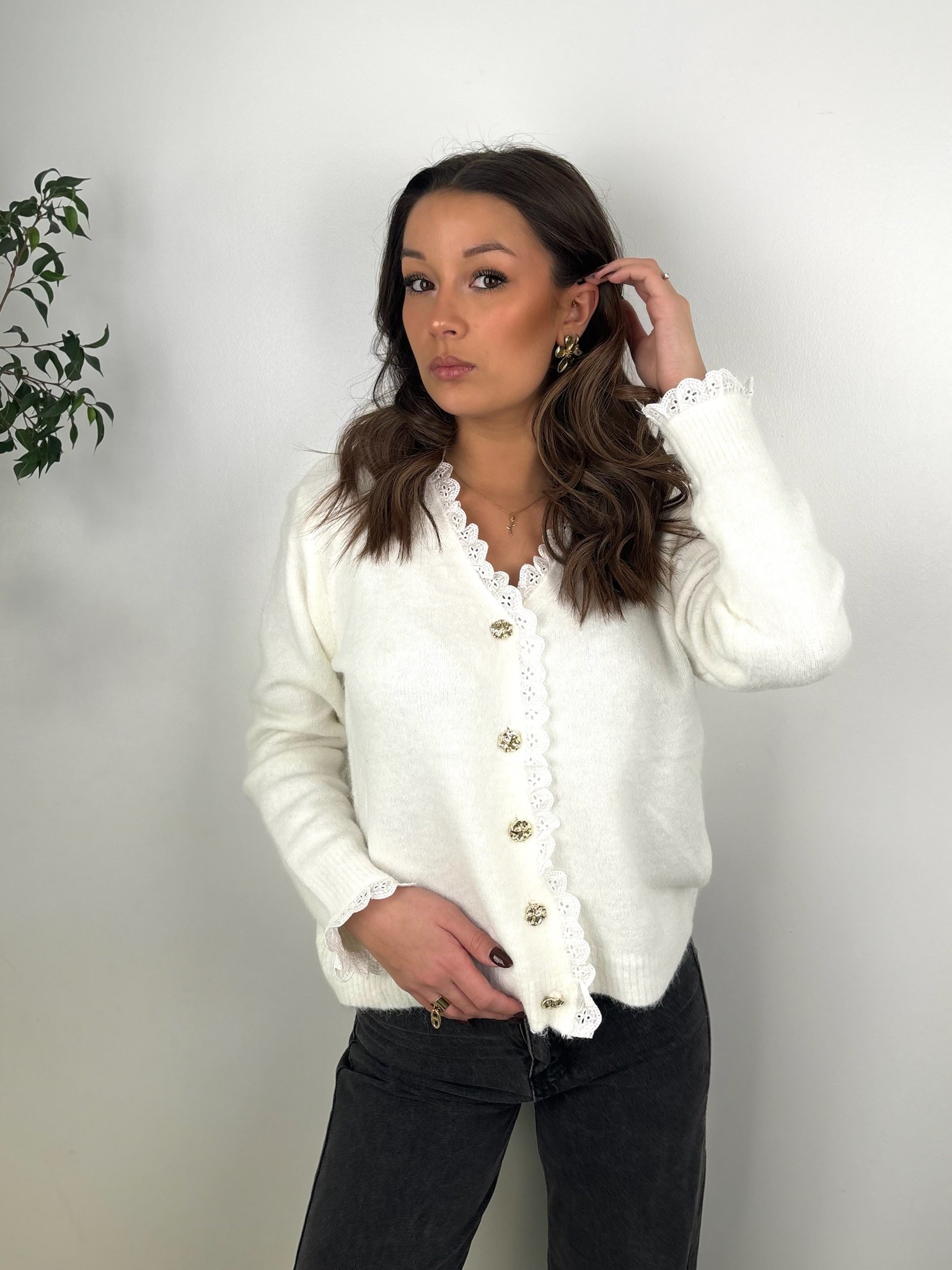 Gilet Boutonné avec détails Dentelle