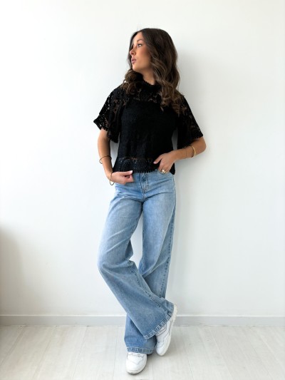 Blouse brodée Eliza - Zwart