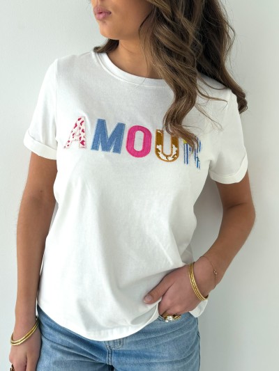 T-shirt brodé amour - Blanc